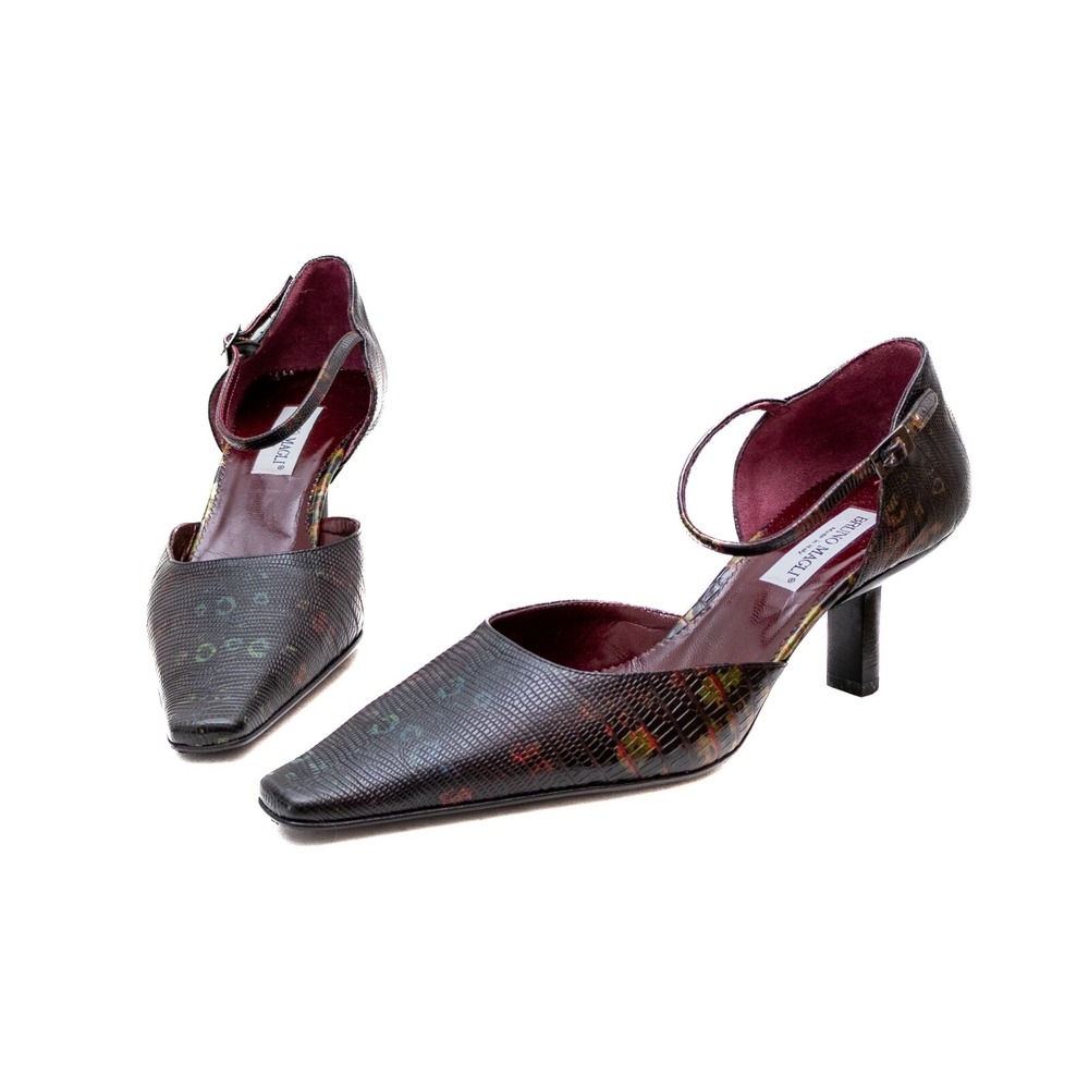 Rare Bruno Magli Printed Python Calf Leather Ankle-Strap Heels – Sz EU 37.5 /7.5